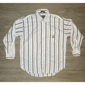 Vintage Chaps Ralph Lauren Striped Button Down Long Sleeve Ivory Men Size LARGE